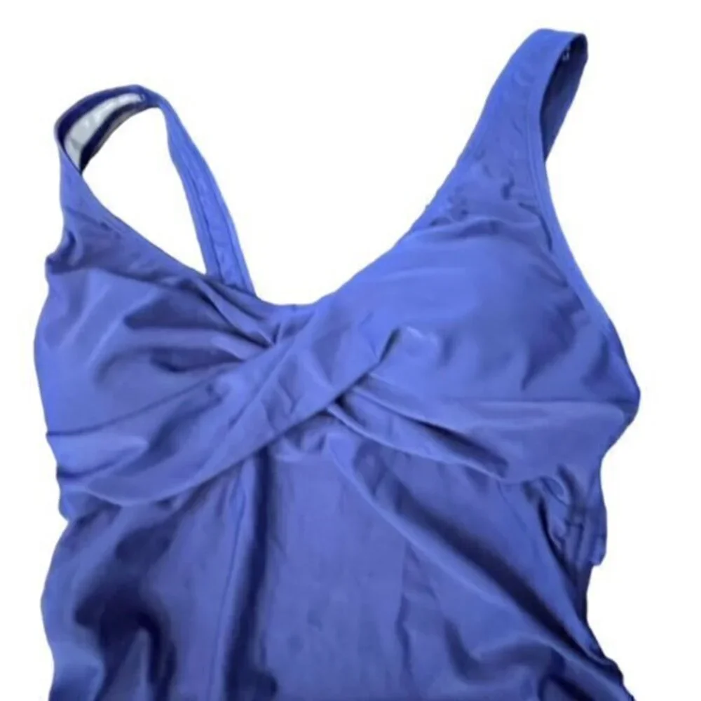 Blue Tankini Top Size Small Pool Beach Blue Line Boutique Drawstring Sides NWT‎